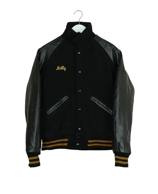 Black leather college jacket